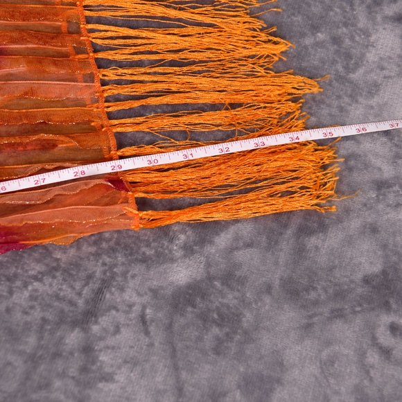 Orange Sheer Pleated Scarf with Fringe Trim - Picture 6 of 7